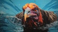 Vulture Swimming In Water: Hyper-detailed Painting Inspired By Tristan Eaton