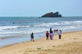 Vung Tau, Vietnam - January 29, 2018: Local residents and tourists on the waterfront and on the beach.