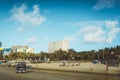 People having rest on beach in Vungtau in sunset light. The Vungtau city is popular among Ho chi minh city people as sea resort