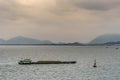 Barge with sand pushed at mouth of Long Tau River, Vung Tau city, Vietnam