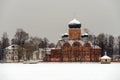 Cathedral on Vvedenskaya Island on a winter day