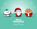 Cute doodle santa claus and friends for Christmas day, Snowflakes with reindeer and santa Merry Christmas banner, vector and illus Royalty Free Stock Photo