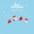 Winter socks and Merry Christmas banner, Christmas snowflakes and New year holiday, red and white winter socks patterns, use in ne Royalty Free Stock Photo