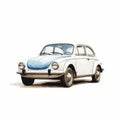 Traditional Oil Painting Of Volkswagen Beetle On White Background Royalty Free Stock Photo