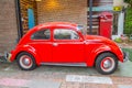 VW Beetle car in the Amphawa floating market Royalty Free Stock Photo