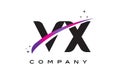 VX V X Black Letter Logo Design with Purple Magenta Swoosh