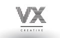 VX V X Black and White Lines Letter Logo Design.