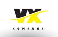 VX V X Black and Yellow Letter Logo with Swoosh.