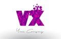 VX V X Dots Letter Logo with Purple Bubbles Texture.