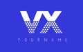 VX V X Dotted Letter Logo Design with Blue Background.