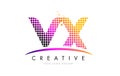 VX V X Letter Logo Design with Magenta Dots and Swoosh