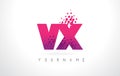 VX V X Letter Logo with Pink Purple Color and Particles Dots Design.