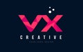 VX V X Letter Logo with Purple Low Poly Pink Triangles Concept