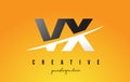 VX V X Letter Modern Logo Design with Yellow Background and Swoosh.