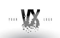 VX V X Pixel Letter Logo with Digital Shattered Black Squares