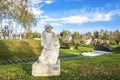 Vyatkoye Village, Yaroslavl Region, Russia - 10/02/2018: White sculpture Hooligan in the center of the village on October 2, 2018 Royalty Free Stock Photo