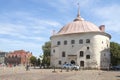 Ancient Round Tower in the cityscape. Vyborg