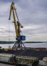 Vyborg seaport, cranes, unloading coal into wagons