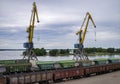 Vyborg seaport, cranes, unloading coal into wagons