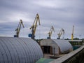 Vyborg seaport, cranes, unloading coal into wagons