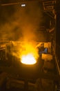 Vyksa, Russia: 12.23.2018. Process of the metal smelting with the martin furnace. Industrial details of metallurgic factory or