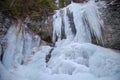 Vysny waterfall in winter in Falcon valley, Slovak Paradise National park, Slovakia Royalty Free Stock Photo