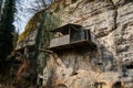 Vysoka Bosyne, Czech Republic, 19 March 2022: Rock apartment cellars of a medieval castle, formation and protected landscape area