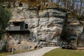 Vysoka Bosyne, Czech Republic, 19 March 2022: Rock apartment cellars of a medieval castle, formation and protected landscape area