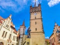 Vysoke Myto- Czech- 25 April 2024: Prague Gate,an old sprinkled entrance to city