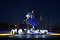 Vytis monument is a symbol of Lithuania. Illuminated by artistic light installations in Kaunas.The statue illuminated Ukrainian co