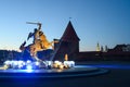 Vytis monument is a symbol of Lithuania. Illuminated by artistic light installations in Kaunas.The statue illuminated Ukrainian co