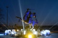 Vytis monument is a symbol of Lithuania. Illuminated by artistic light installations in Kaunas.The statue illuminated Ukrainian co