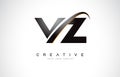 VZ V Z Swoosh Letter Logo Design with Modern Yellow Swoosh Curve