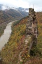 VÃÂ¡h river under ruins of Starhrad castle in ÃÂ½ilina region Royalty Free Stock Photo