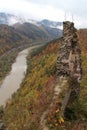 VÃÂ¡h river under ruins of Starhrad castle in ÃÂ½ilina region Royalty Free Stock Photo