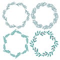 Illustration of four abstract wreathes with leaves