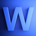 W alphabetic letter blue, isolated on blue background - 3D rendering illustration