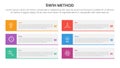 5W1H analysis infographic with big rectangle and square badge with 6 step points for slide presentation