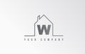 W home alphabet icon logo letter design. House for a real estate company. Business identity with thin line contour