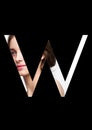 W letter beauty makeup girl creative fashion font