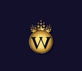 W Letter Crown Golden Colors Logo Design Concept