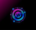W Letter Design. Modern ring planet with line of orbit. Colorful abstract geometry planet logo