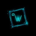 W letter glowing logo design in a rectangle banner