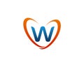 W letter heart curve logo