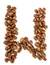 W letter made from coffee beans isolated on white background