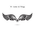 W-letter sign and angel wings.Monogram wing logo mockup.Classic Royalty Free Stock Photo