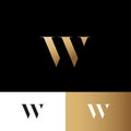 W letter. W gold logo. Royal jewelry emblem. Optical illusion gold monogram. Gold W logo.
