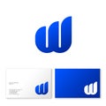 W letter. Web logo and business card. B blue monogram, isolated on a white background.