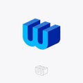 W logo. Construction emblem. W monogram. 3D blue letter. Abstract volume logo. Building or construction logo.