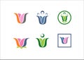 W logo flower lotus yoga network social team partner logo icon